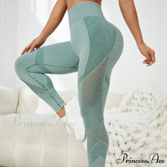 Seamless Fitness Hollow Out High Waist Yoga Legging Green / S