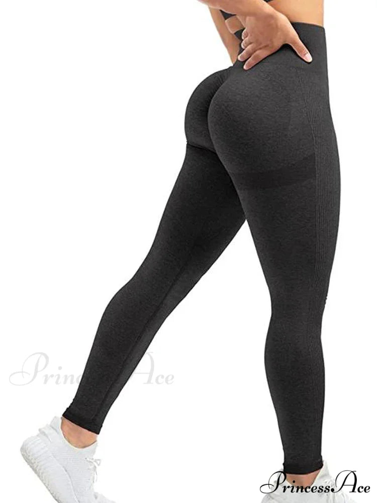 Seamless High Waist Push Up Sexy Gym Black Sports Leggings Black / S