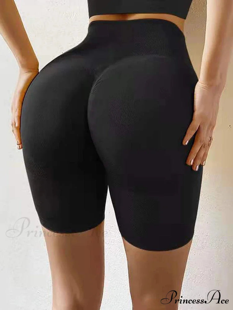Seamless High Waist Push Up Sexy Gym Black Sports Leggings BLACK / S