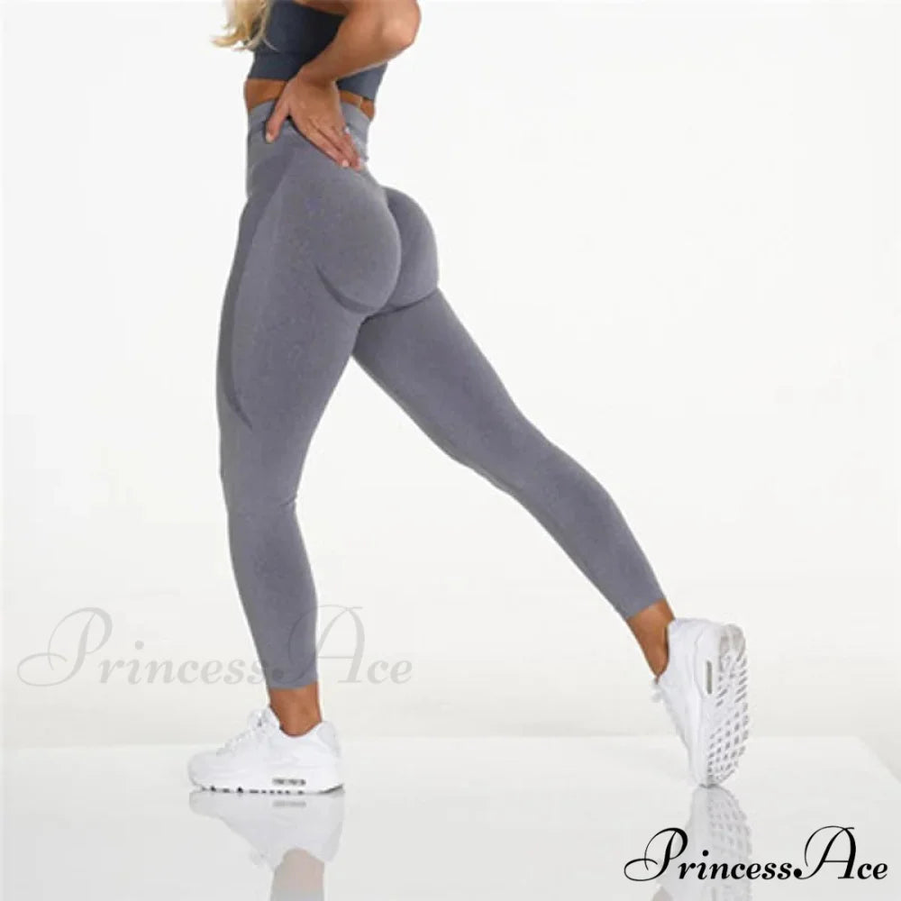 Seamless Knit Fitness High Waist Gym Training Legging gray / S