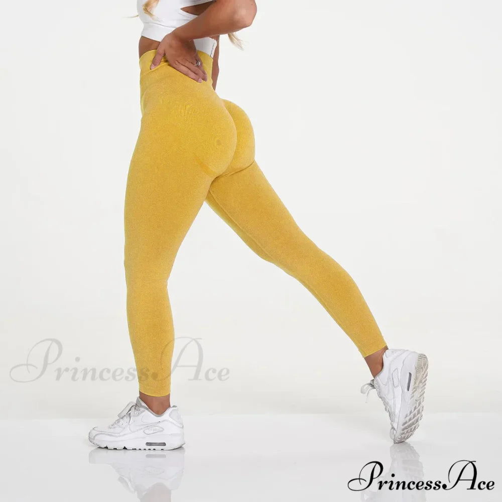 Seamless Knit Fitness High Waist Gym Training Legging Yellow / S