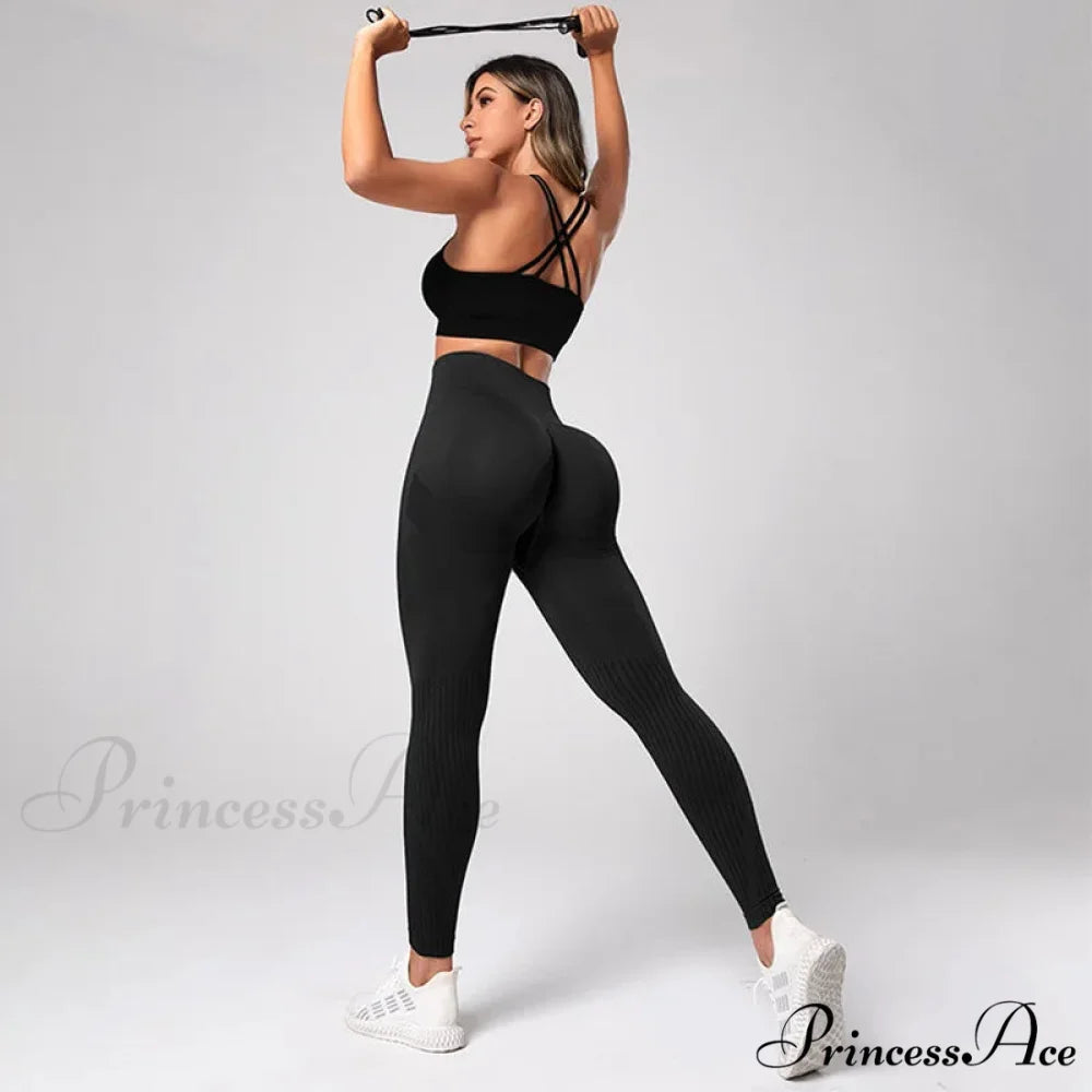 Seamless Knitted Yoga Gym Sport Legging Black / S