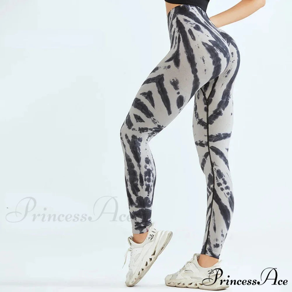 Seamless Tie Dye Waist Fitness Fashion Yoga Legging gray / S