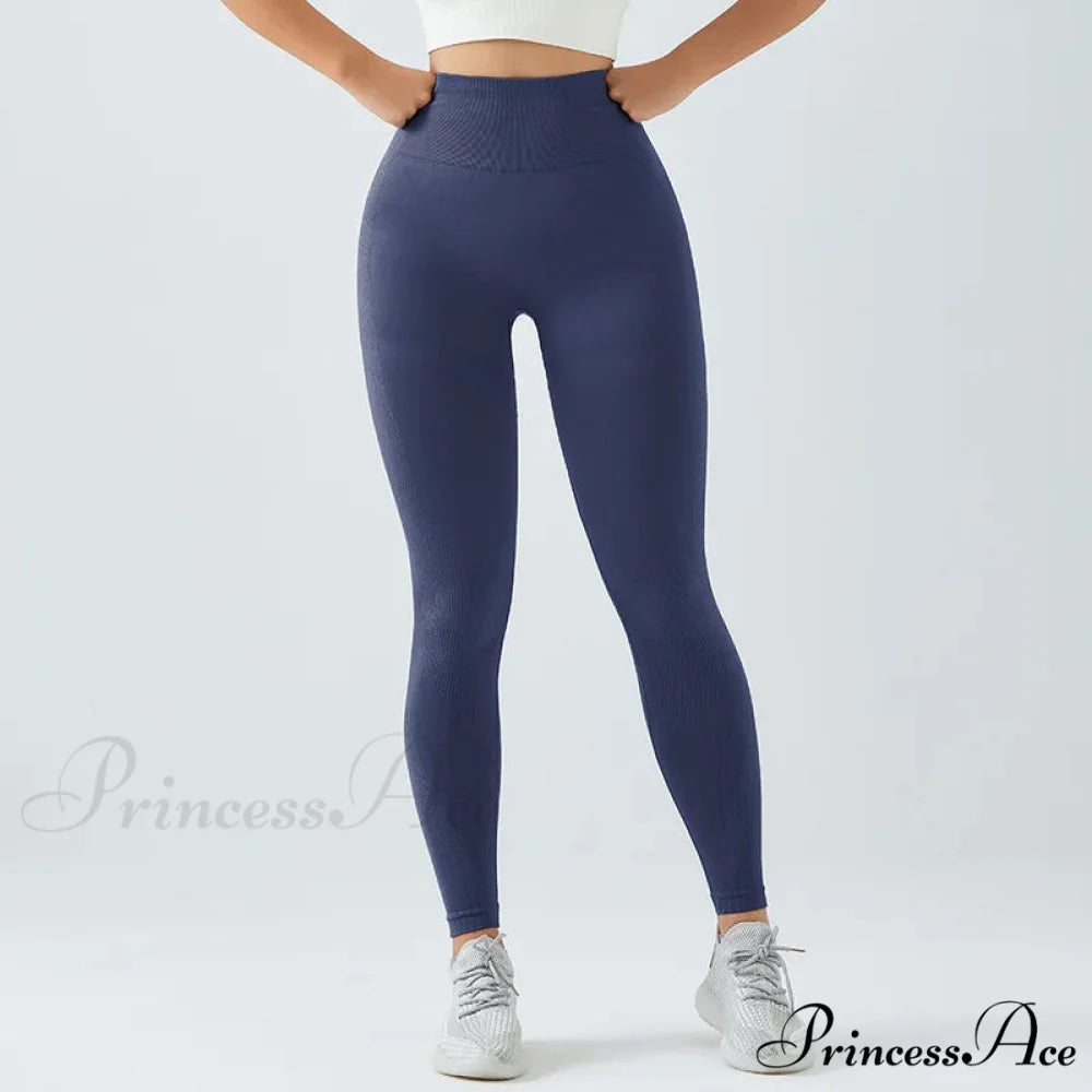 Seamless Waist Hip Lifting Skinny Yoga Legging Blue / S