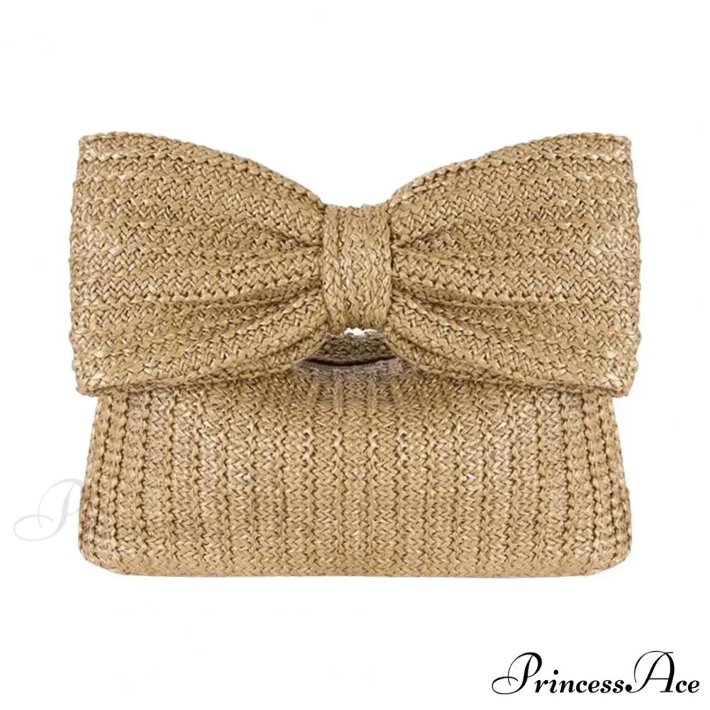 Seaside Arc Form Straw Clutch Wristlet Khaki wristlet-250126