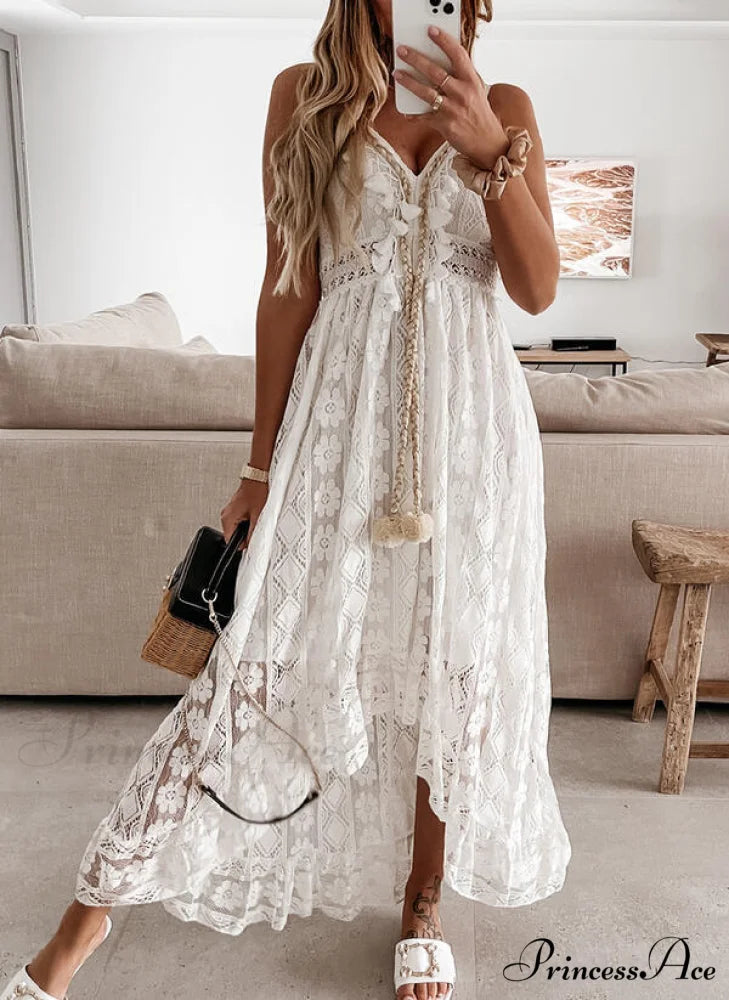 Seaside Breeze Embroidered Maxi Dress S / White