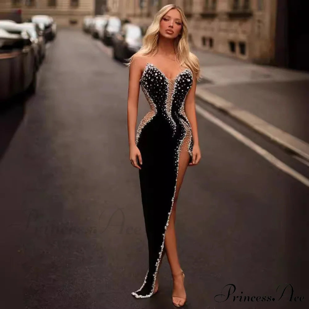 Seductive Bandeau Embellished Bodycon Dress Celebration Prom Dress black2 / XS promdress-250223