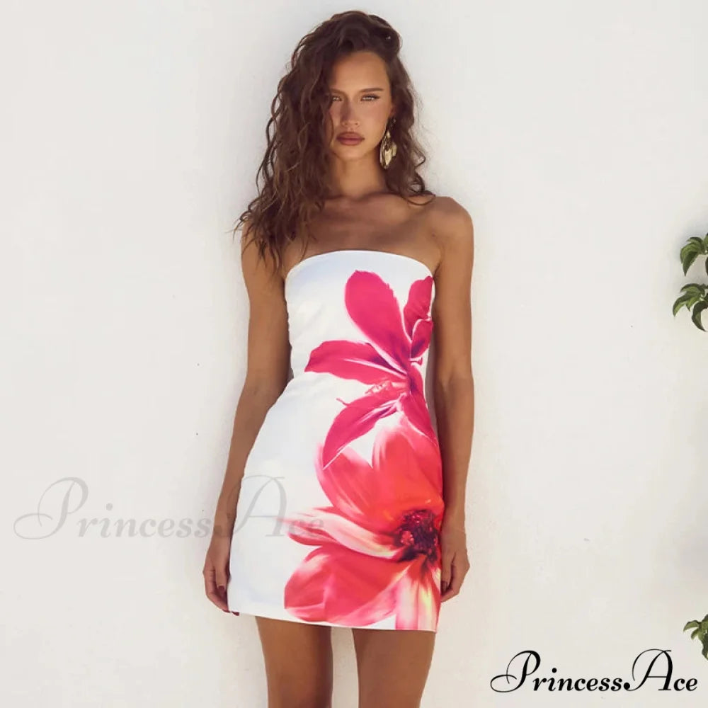 Seductive Bandeau Flower Pattern High Rise Mini Dress floraldress-250126