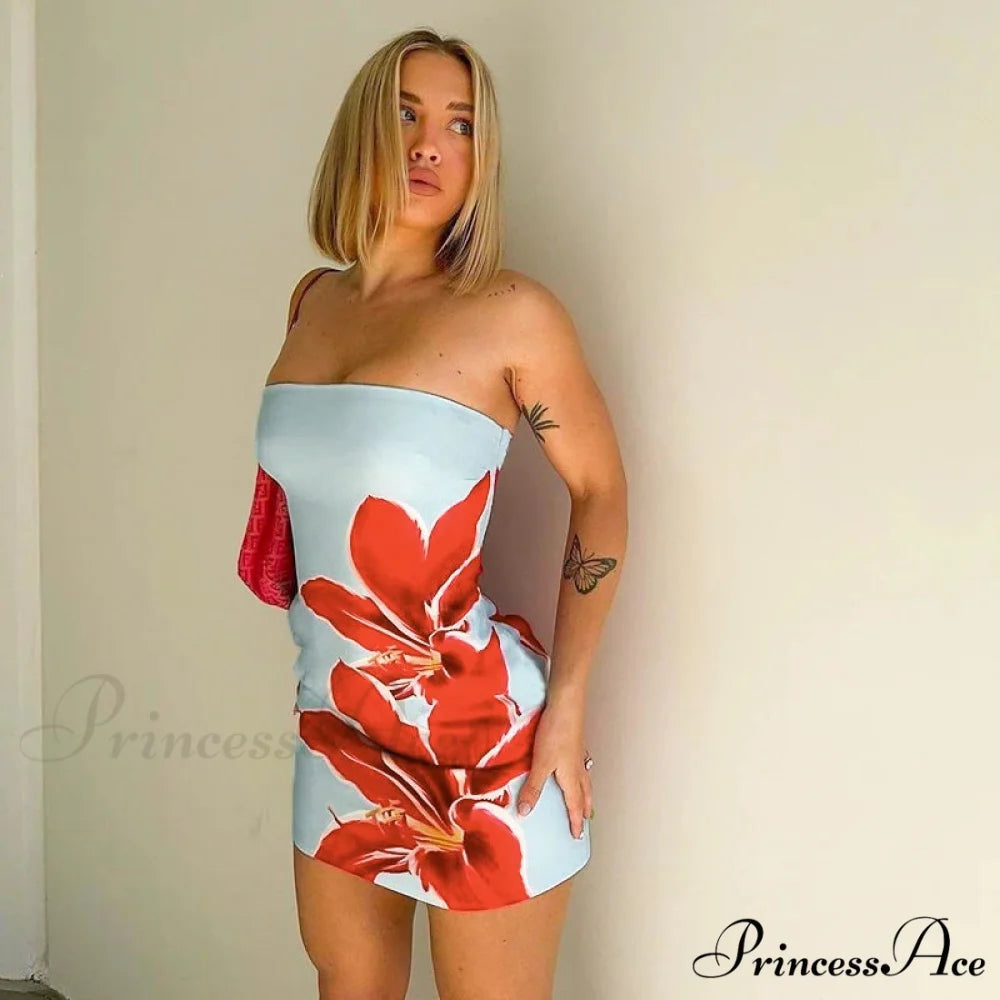 Seductive Bandeau Flower Pattern High Rise Mini Dress floraldress-250126