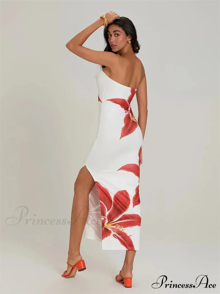 Seductive Bandeau Open-Back Body-Hugging Floral Dress floraldress-250126