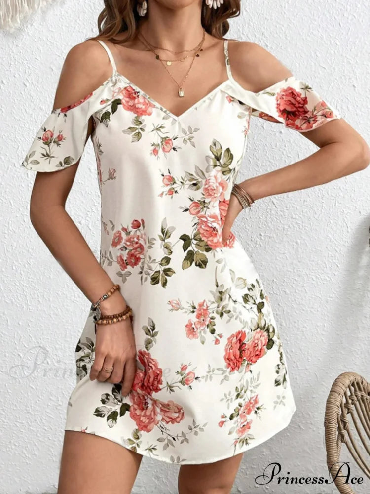 Seductive Bandeau Patterned Summer Flower Dress White1 / S oldfloraldress-250126