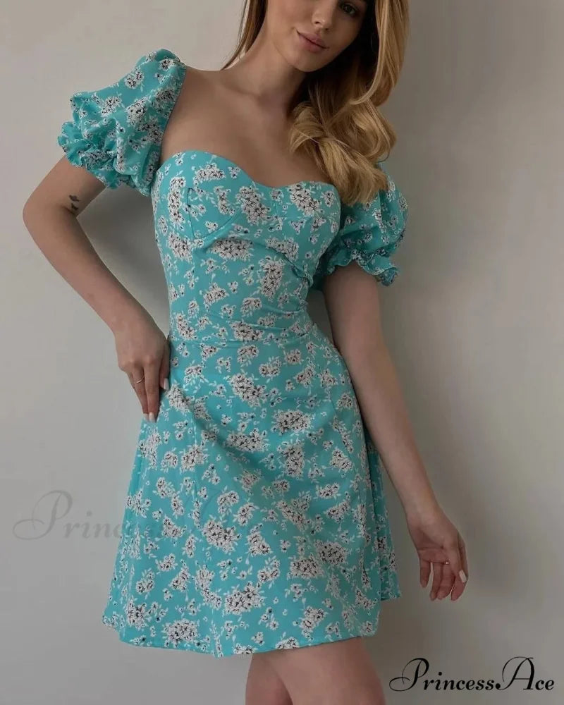 Seductive Blossom Pattern Envelop Blossom Dress lake blue / S oldfloraldress-250126