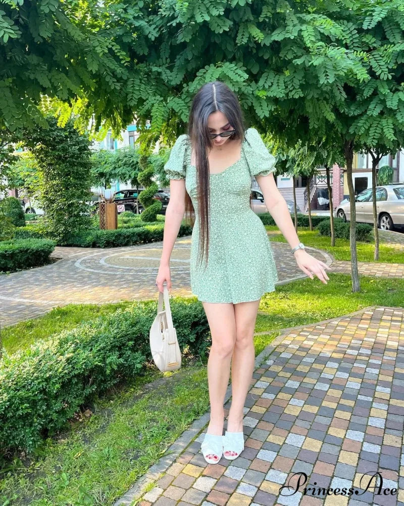 Seductive Blossom Pattern Envelop Blossom Dress light green / S oldfloraldress-250126