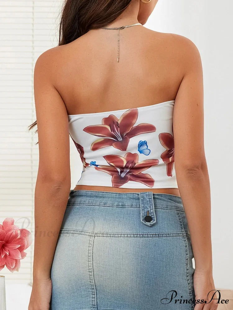 Seductive Blossoming Strapless Open-Back Crop Tank Tube Top croptop-250126