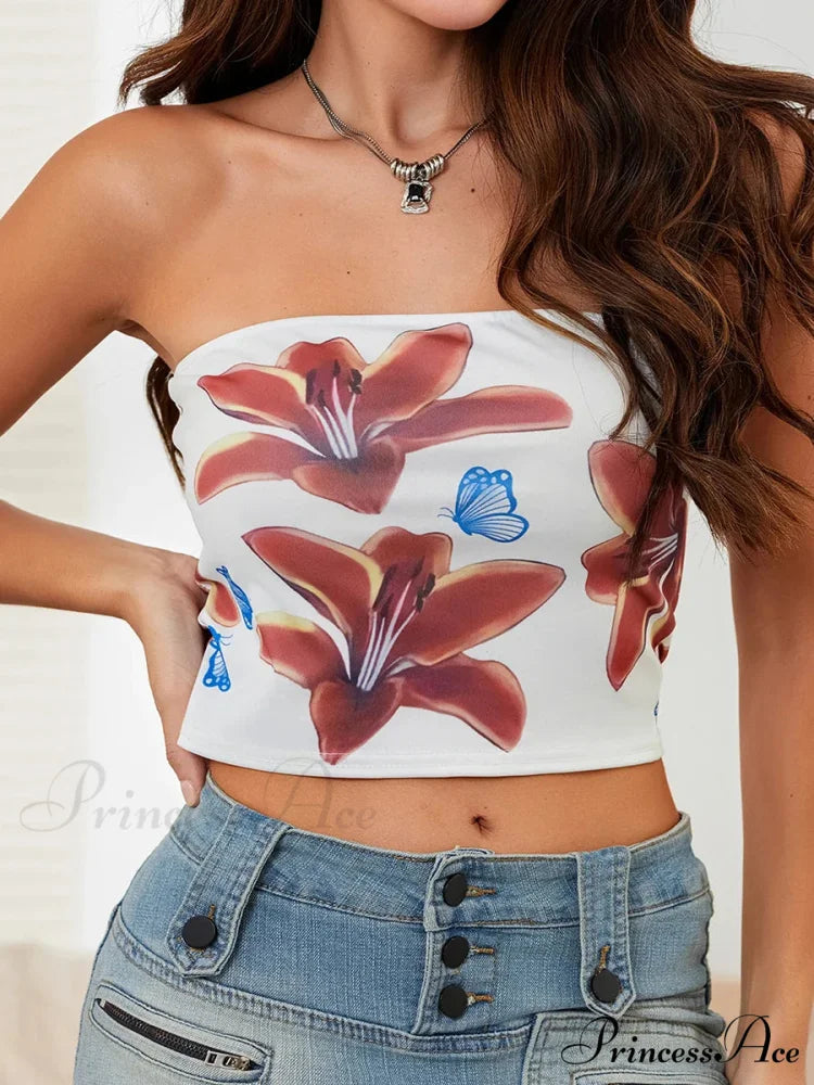 Seductive Blossoming Strapless Open-Back Crop Tank Tube Top croptop-250126