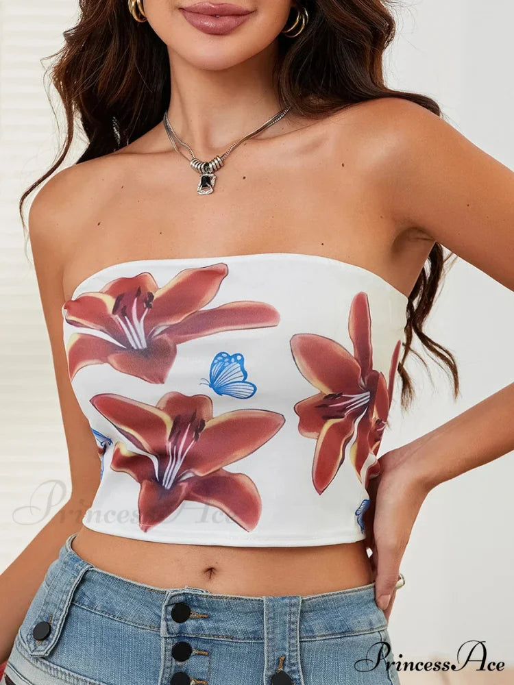Seductive Blossoming Strapless Open-Back Crop Tank Tube Top croptop-250126