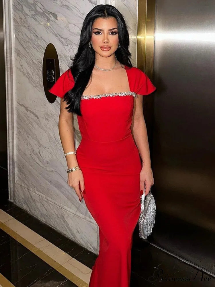Seductive Cascade Crystal Bandage Gown Formal Gown red / XS promdress-250223