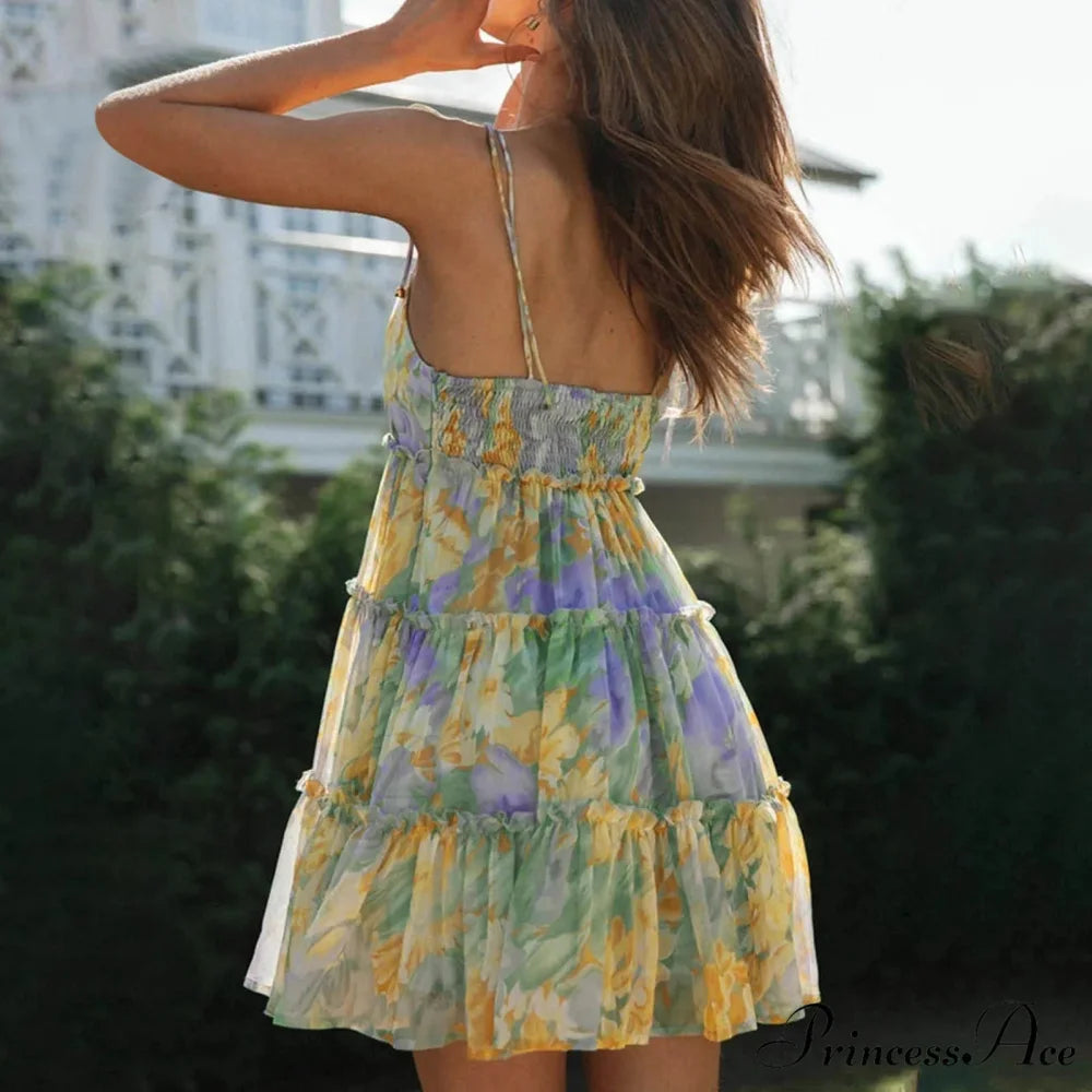 Seductive Chiffon Frill Floral Suspender Sundress floraldress-250126