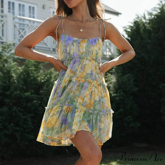 Seductive Chiffon Frill Floral Suspender Sundress floraldress-250126