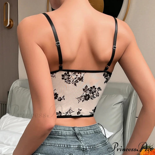 Seductive Deep Plunging Pleated Fishbone Mesh Crop Tunic croptop-250126