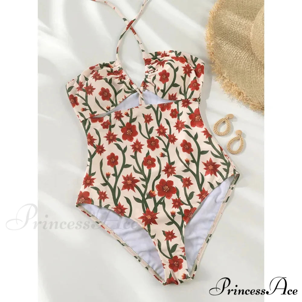 Seductive Halter Pattern Bandage Swimsuit One Piece onepiece-250223