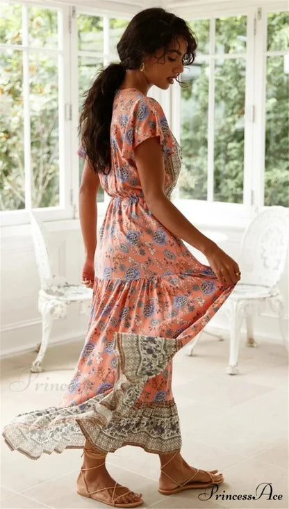 Seductive High Division Flare Sleeve Rayon Cotton Boho Dress bohodress-250126
