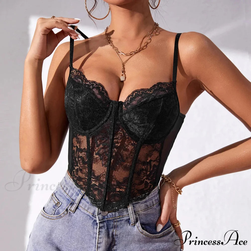 Seductive Lace Fishbone Open-Back Transparent Corset Crop Top croptop-250126