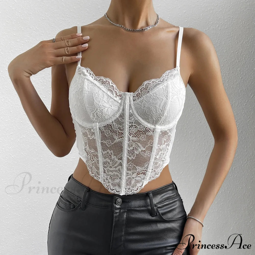 Seductive Lace Fishbone Open-Back Transparent Corset Crop Top croptop-250126