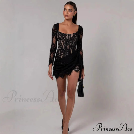 Seductive Lace Mesh Corset Mini Prom Dress white / XS promdress-250223