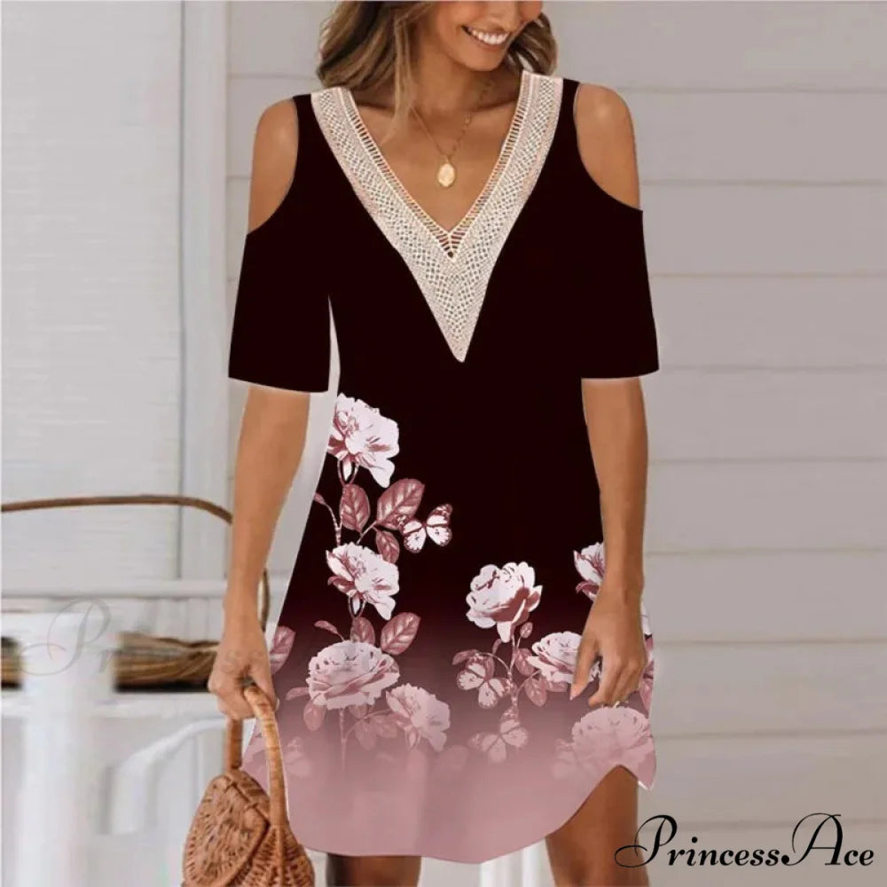 Seductive Off Shoulder Lace Splicing Celebration Floral A-line Dress oldfloraldress-250126