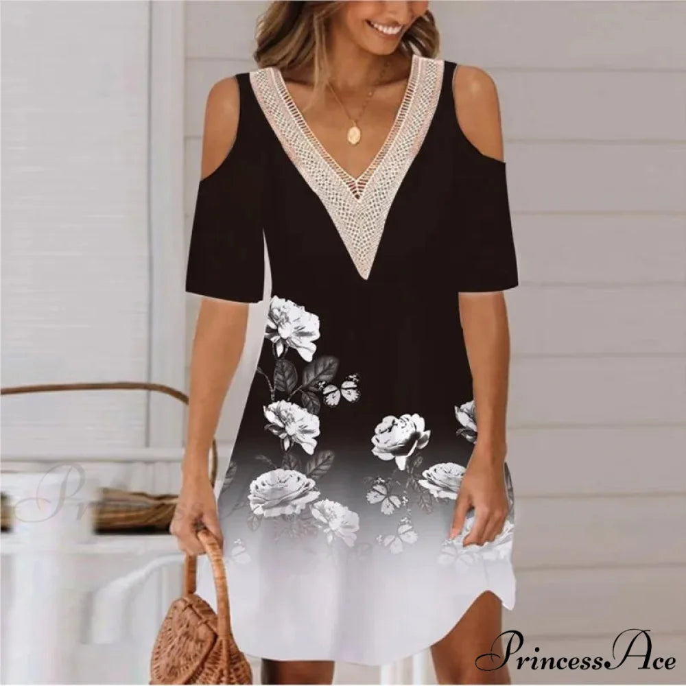 Seductive Off Shoulder Lace Splicing Celebration Floral A-line Dress oldfloraldress-250126