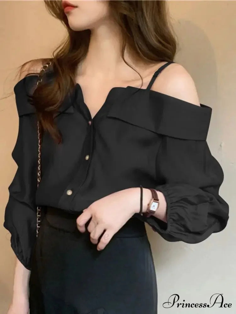 Seductive Off Shoulder Ruffled Monochrome Top Black / S blouse-250126