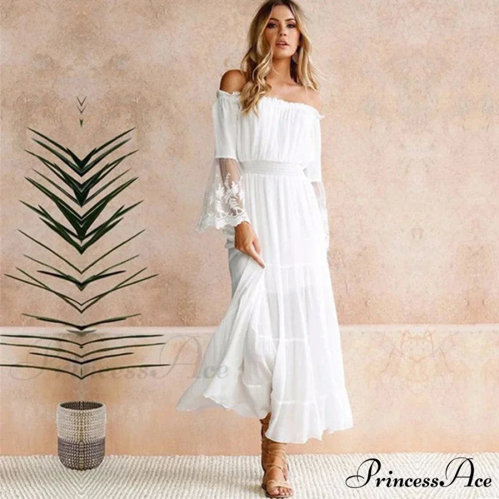 Seductive Off-The-Shoulder Lace Bohemian Dress bohodress-250126