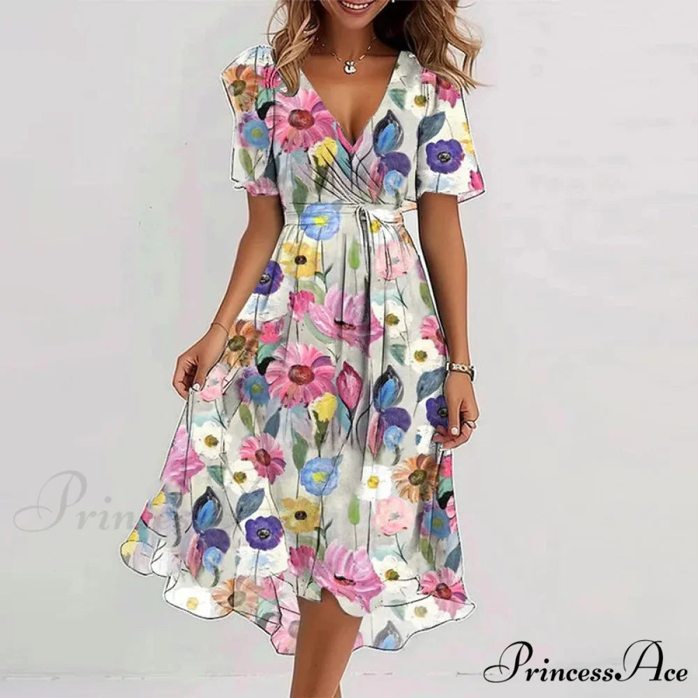 Seductive Plunging Neckline Flower Swing Dress Color 6 / S oldfloraldress-250126