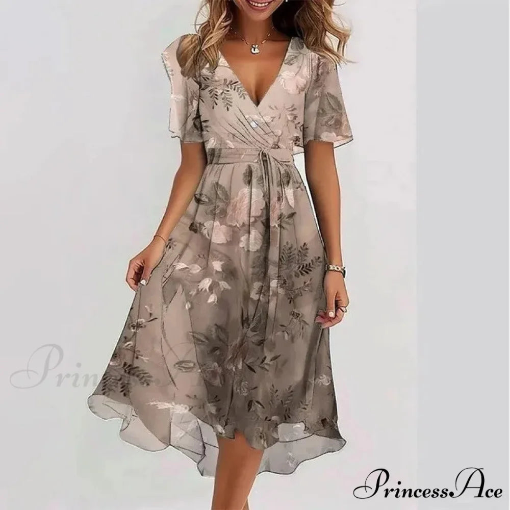 Seductive Plunging Neckline Flower Swing Dress oldfloraldress-250126