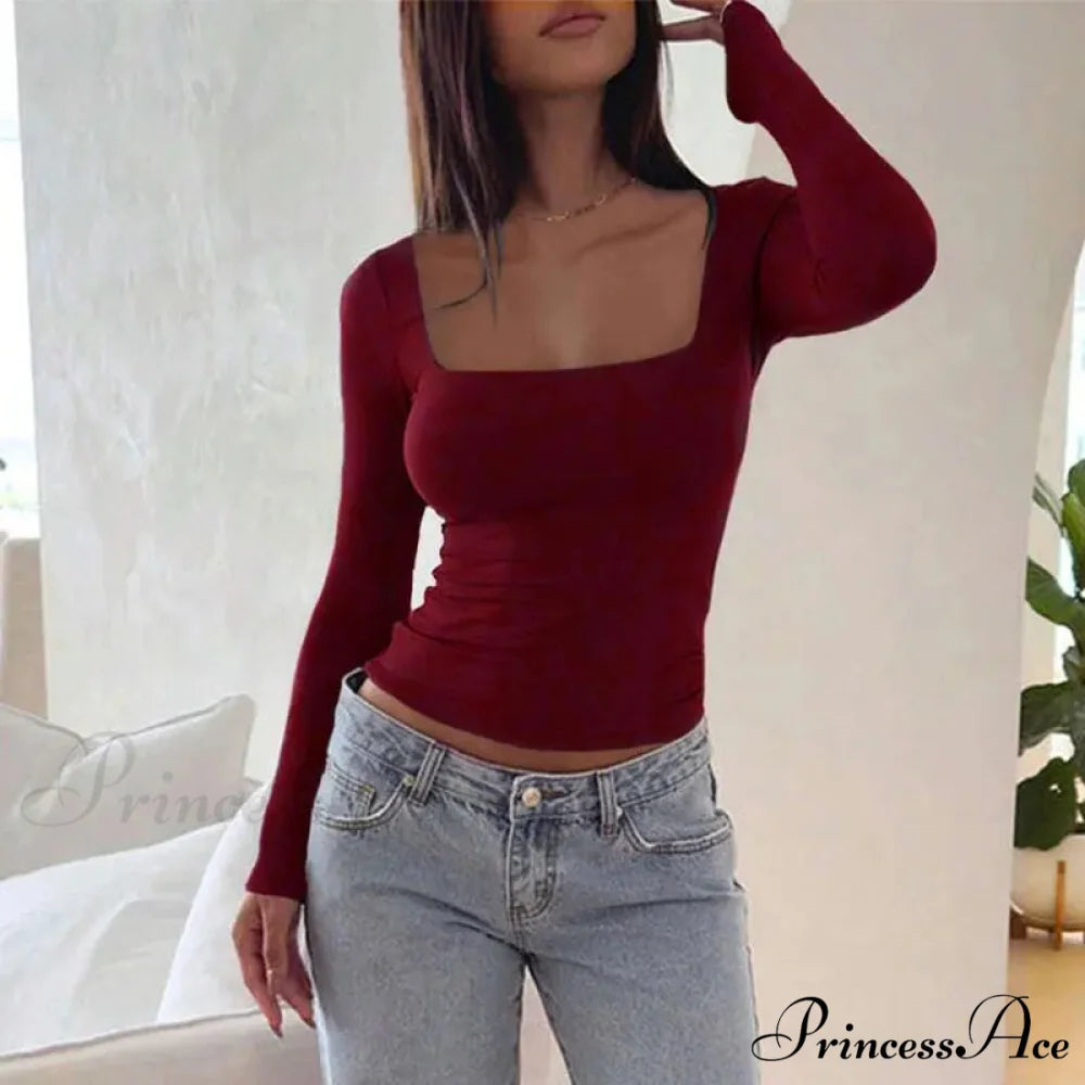 Seductive Short Chest Sophisticated Shirt Jumper Wine Red / S swraters-241228