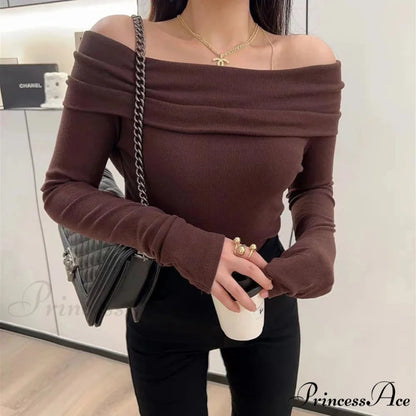 Seductive Slash Neck Ruffled Knitted Sweater swraters-241228