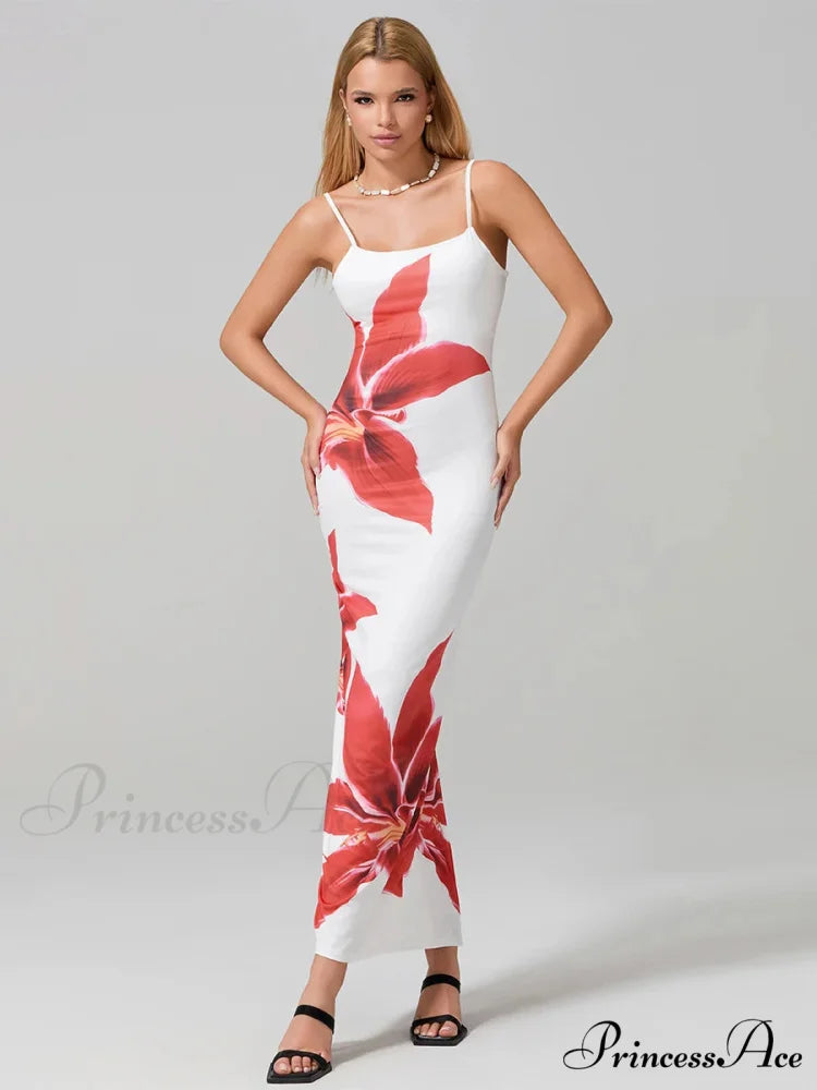 Seductive Spaghetti Straps Bodycon O-neck Wrap Cami Floral Dress WHITE / S floraldress-250126
