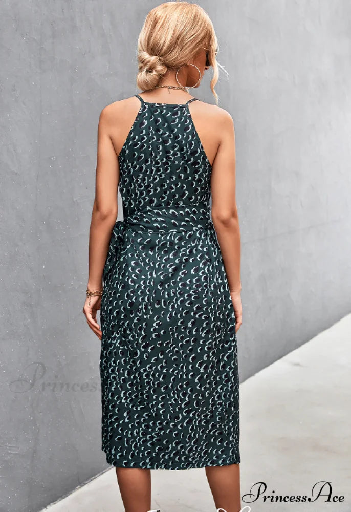 Seductive Suspender V-Neck Dress with Strap Slit