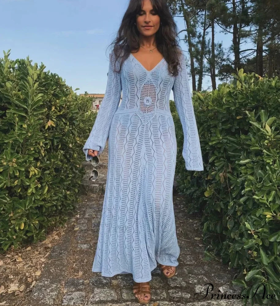 Seductive V Neck Knitted Boho Dress bohodress-250126