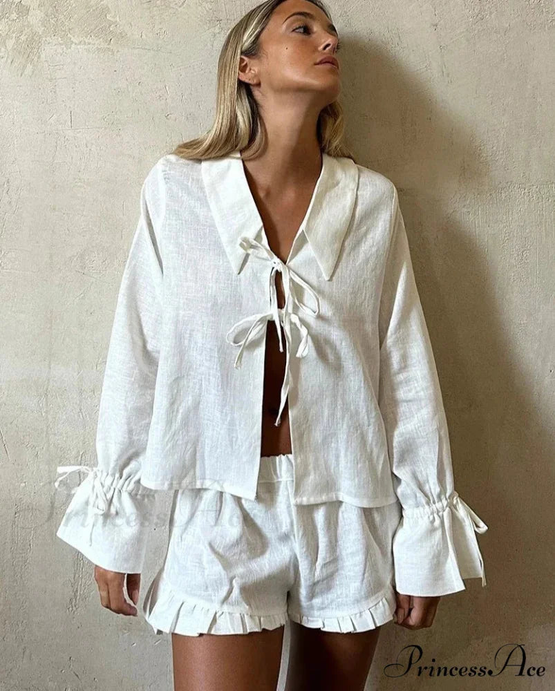 SELAH COTTON Stylish TWO PIECE SET White / S