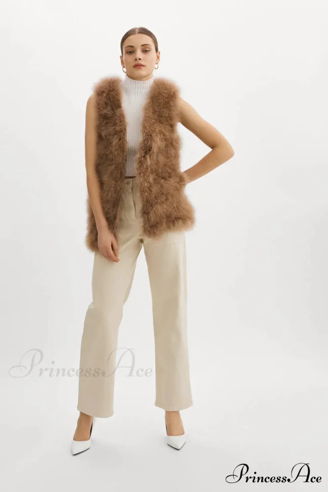Selma Black Stylish Feather Vest 4 Days / 4 / S / Brown