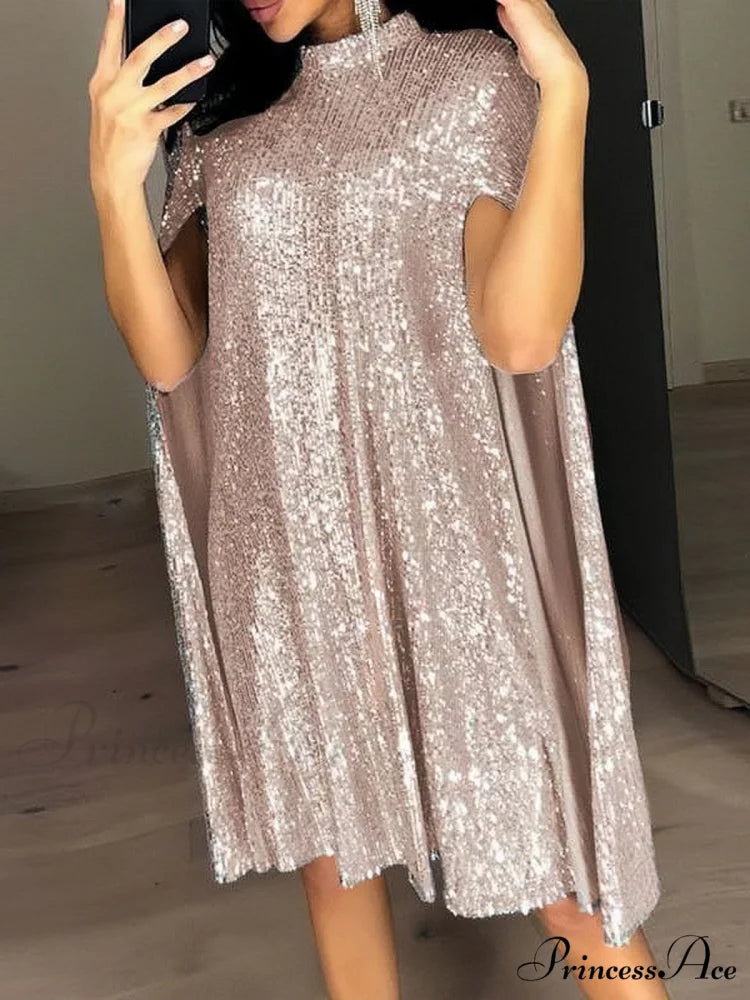 Sequin Cape Mini Dress S / Black