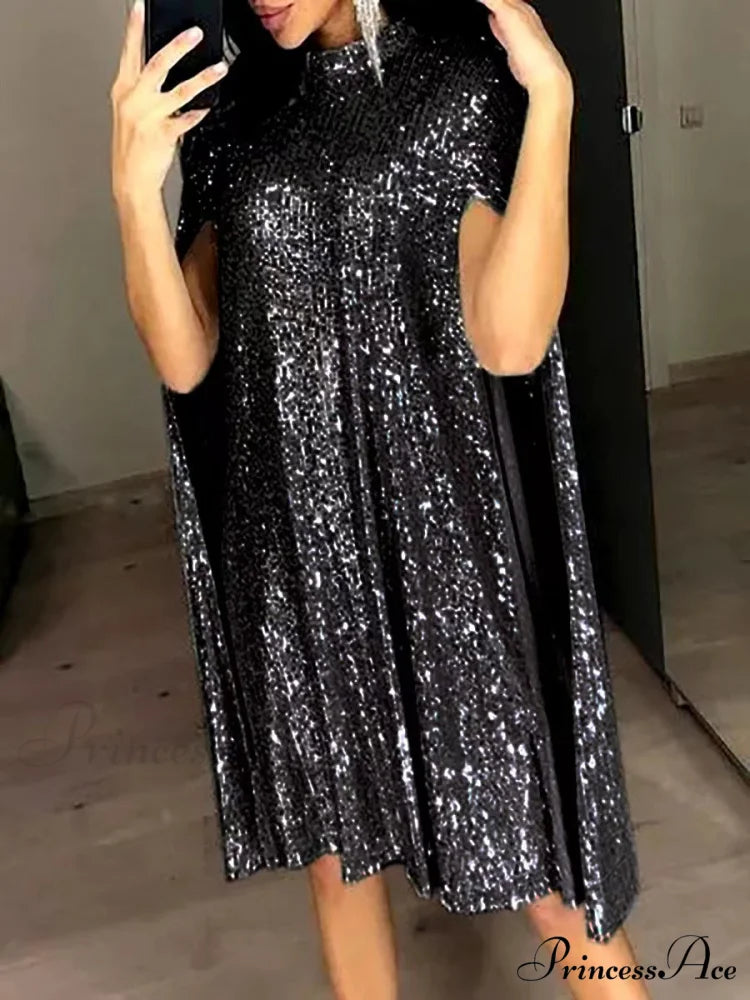 Sequin Cape Mini Dress S / Champagne