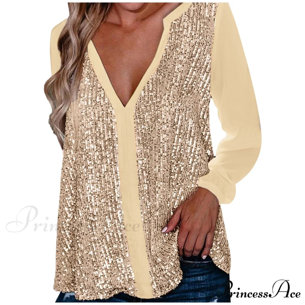 Sequin Casual Long Sleeve Fall Streetwear Blouse