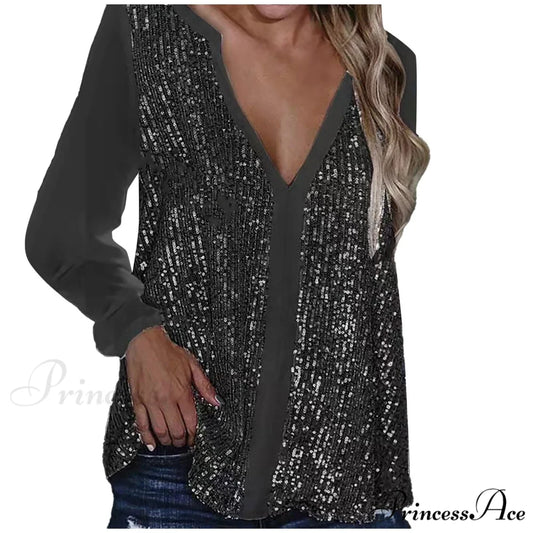 Sequin Casual Long Sleeve Fall Streetwear Blouse