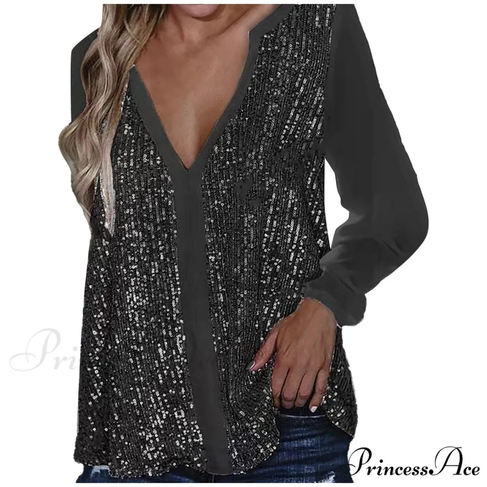 Sequin Casual Long Sleeve Fall Streetwear Blouse