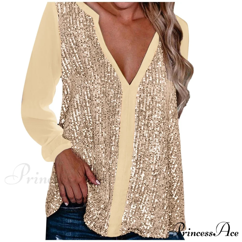 Sequin Casual Long Sleeve Fall Streetwear Blouse