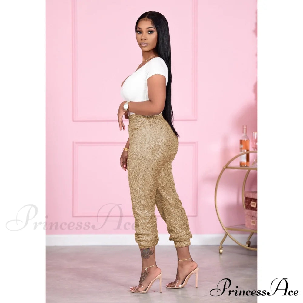 Sequin Elastic Bodycon Pencil Pants
