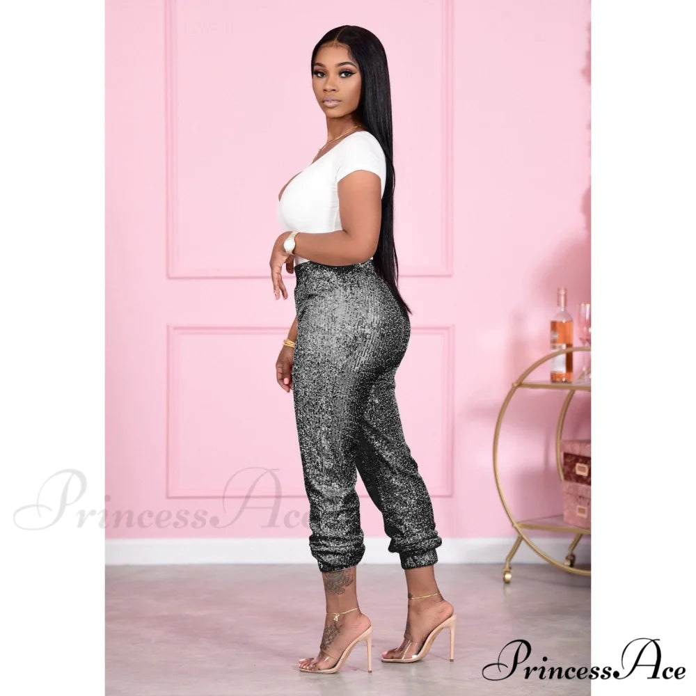 Sequin Elastic Bodycon Pencil Pants